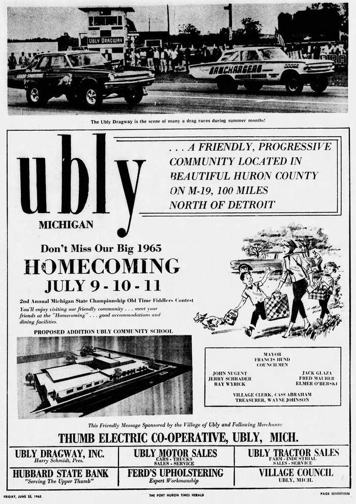 Ubly Dragway - 1965 Ubly Homecoming Ad Featuring Dragway